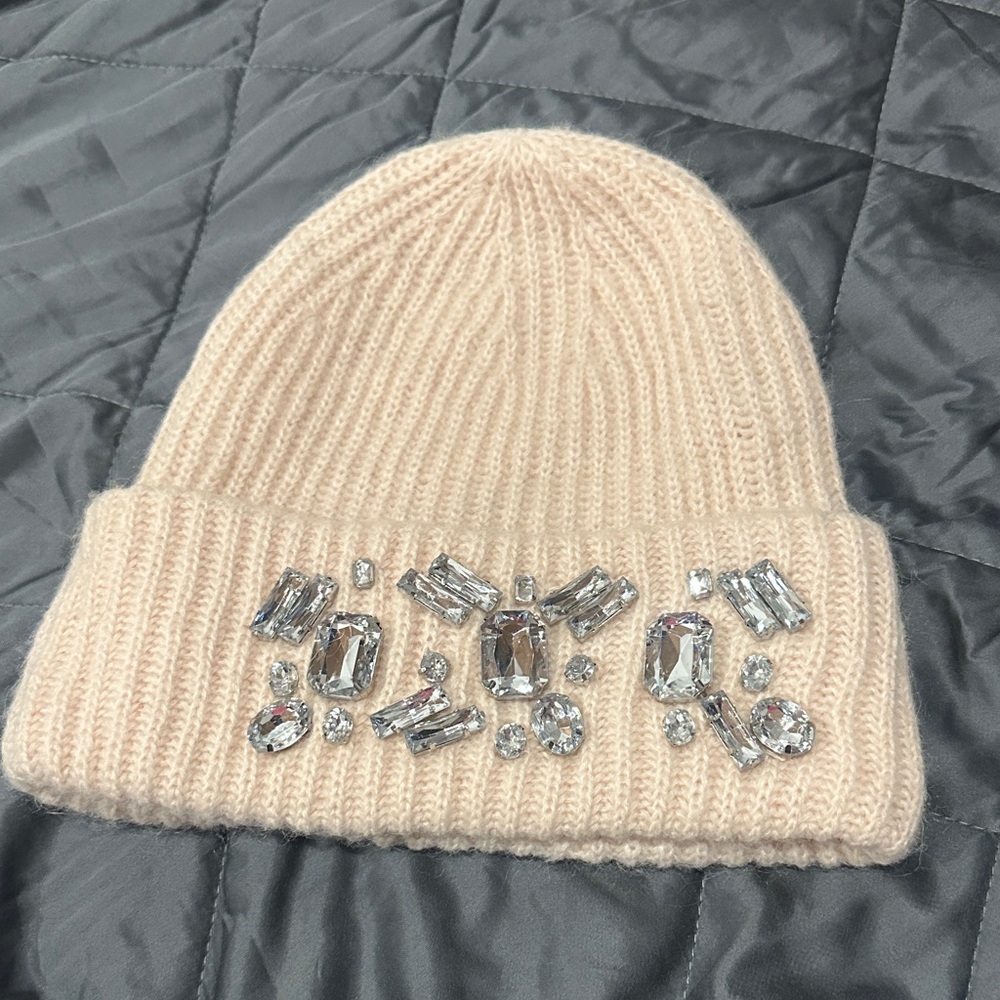 H&M soft pink Knit Beanie with Rhinestones